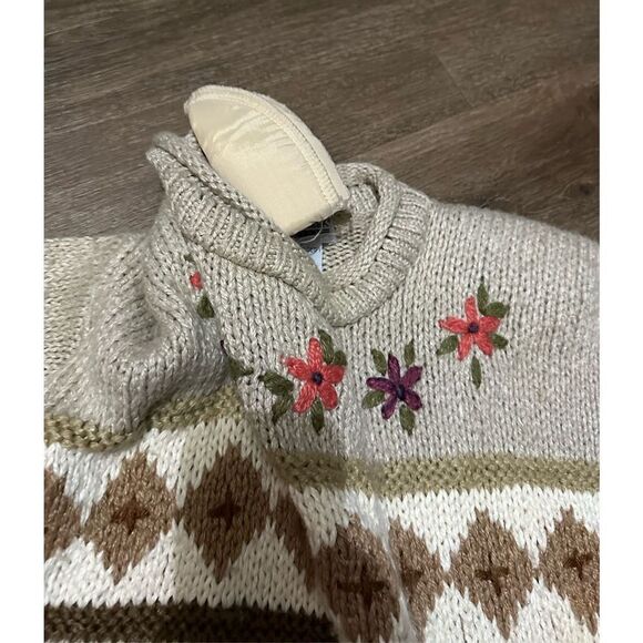 Vintage 90s Cabin Creek Women Knit Sweater Granny Beige Hearts Floral Size L - Picture 4 of 9